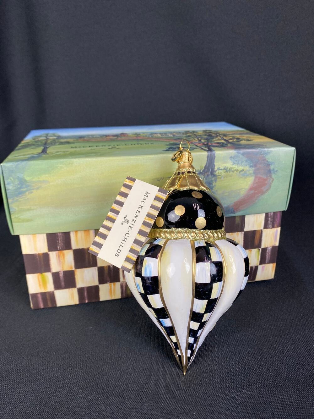 MacKenzie Childs COURTLY NOEL TREE Fluted Glass Christmas Decoration 7 Inch NIB